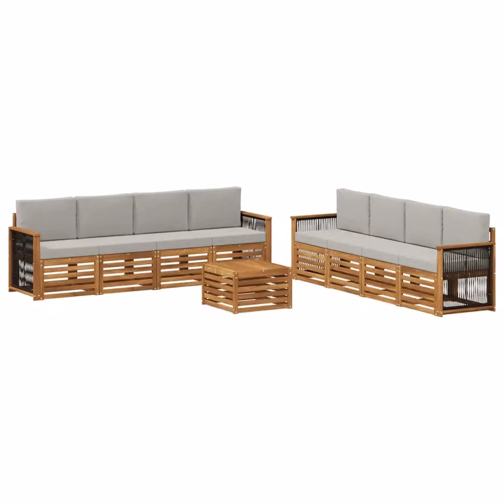 Set di divani da esterno vidaXL in legno di acacia con tavolo da caffè, 9 pezzi, Beige e Grigio – 2