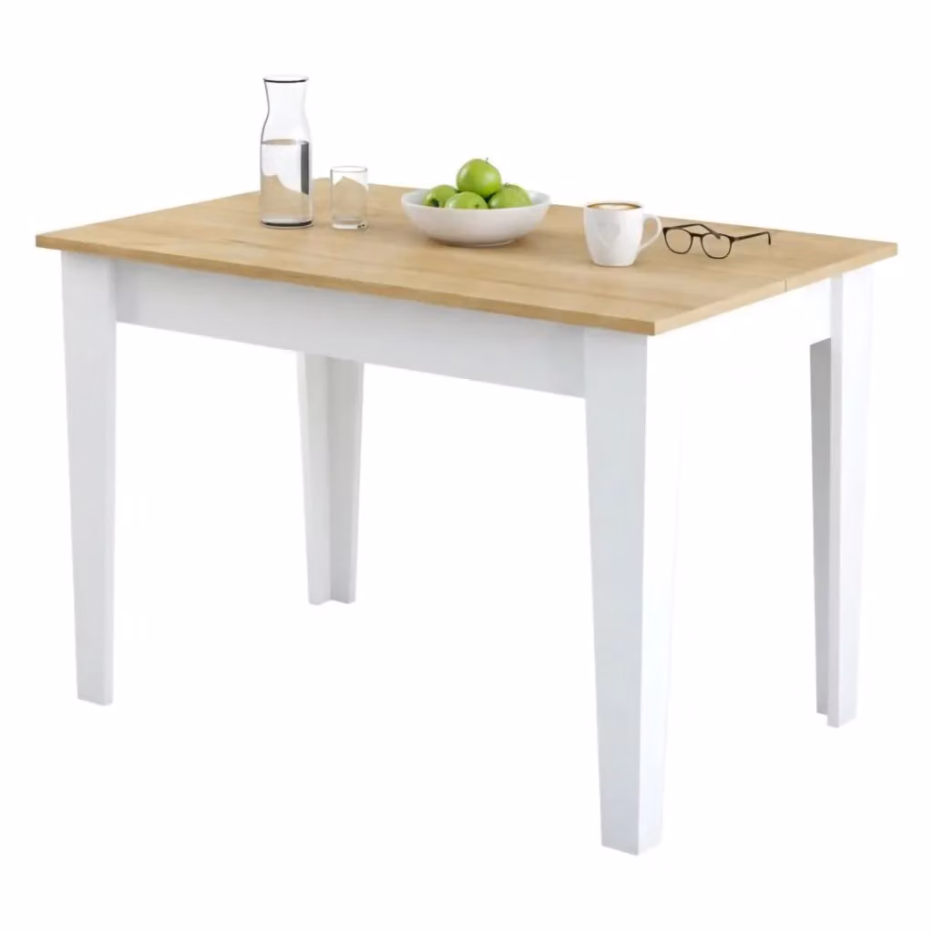 Tavolo fisso Heli DMORA per 6 persone, design moderno, L: 110 cm, P: 72 cm, H: 75 cm, Bianco e Rovere – 2