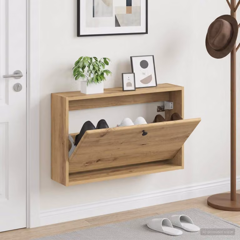 Mobiletto per scarpe da muro moderno vidaXL BREDA in rovere, L: 71 cm, P: 43 cm, H: 17 cm