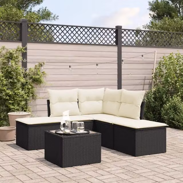 Set Divano da Giardino 6 pz con Cuscini Nero in Polyrattan 3217726