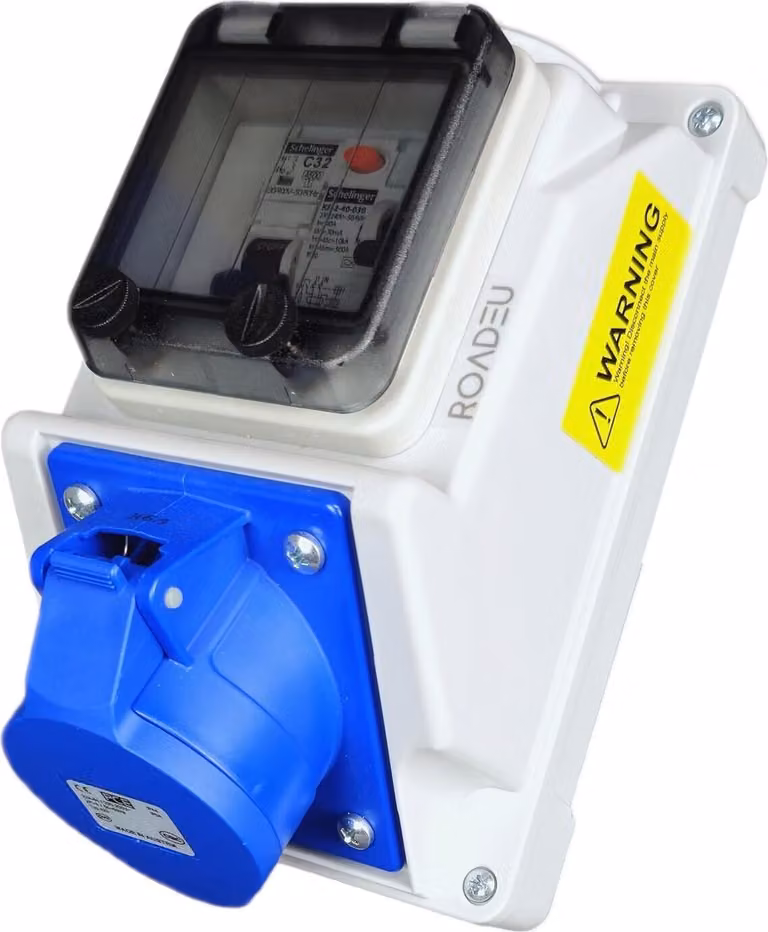 RoadEu - Presa di corrente CEE 32A e interruttore magnetotermico - Presa di corrente monofase 230V 3P con interruttore, presa a muro con interruttore magnetotermico