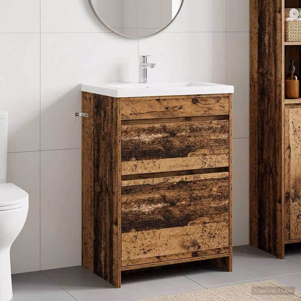 Mobiletto da bagno sottolavabo vidaXL in legno marrone con cassetti e ante, L: 56 cm, P: 37,5 cm, H: 81 cm