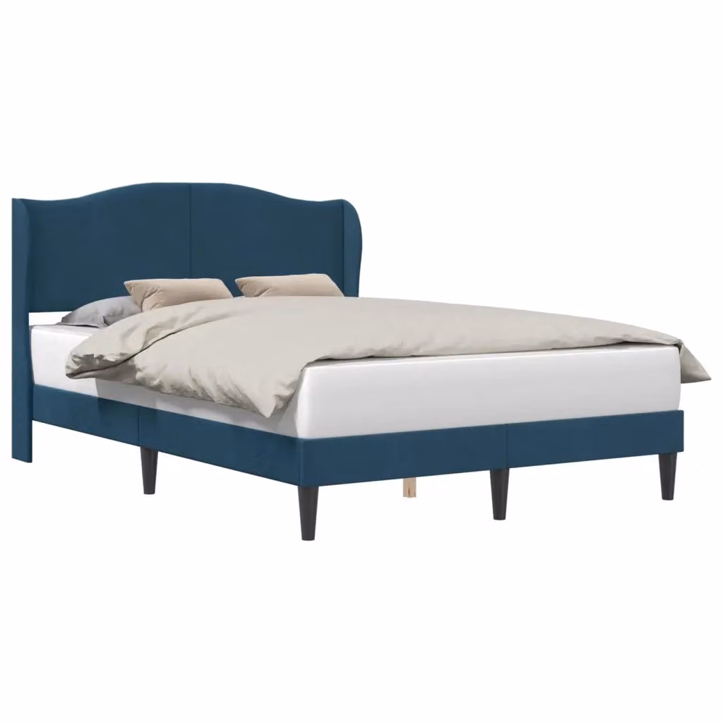 Letto moderno con testiera imbottita DESIGN IN in velluto blu, L 140 x P 190 cm – 2