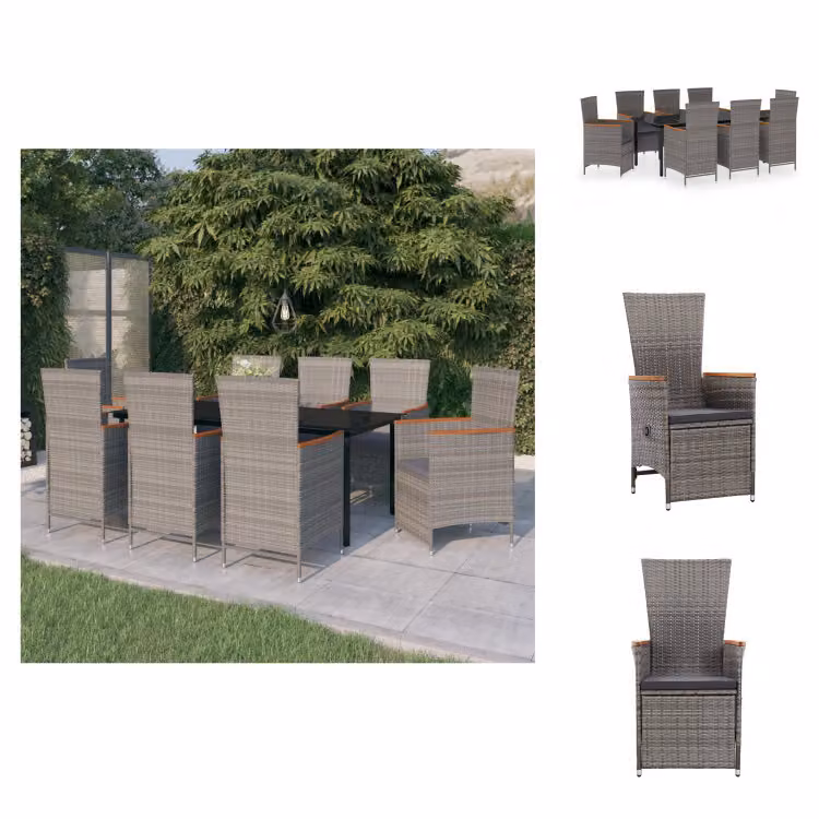 vidaXL set da pranzo da giardino 9 pezzi con cuscini grigio - Set di mobili da giardino