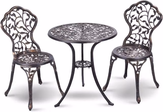 Set tavolo e 2 sedie da giardino, Tavolo e sedie esterno da caff¨¨ in metallo Bronzo