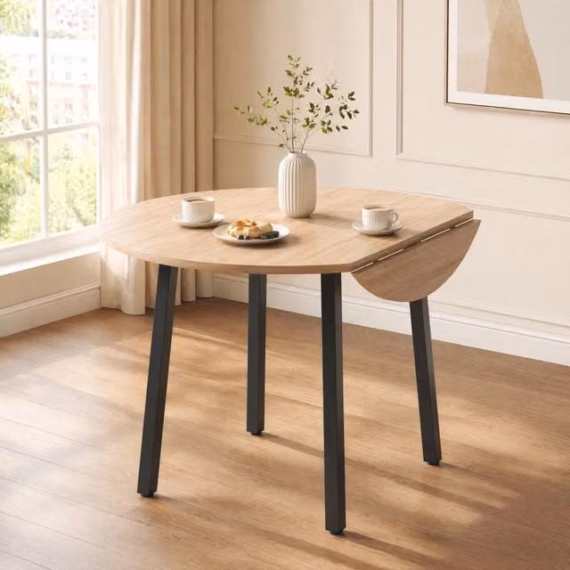 Tavolo da pranzo rotondo pieghevole in MDF color rovere per 2-4 persone