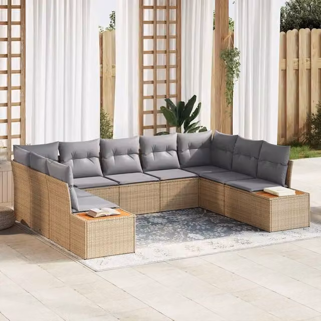 Set Divano da Giardino a L vidaXL in Metallo e Rattan con Cuscini Beige e Grigio per 5 Persone – 1