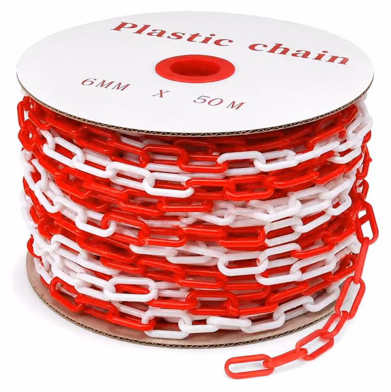 Catena di delimitazione da 6 mm, lunghezza 50 metri, colore rosso e bianco, in plastica, ideale per parcheggi