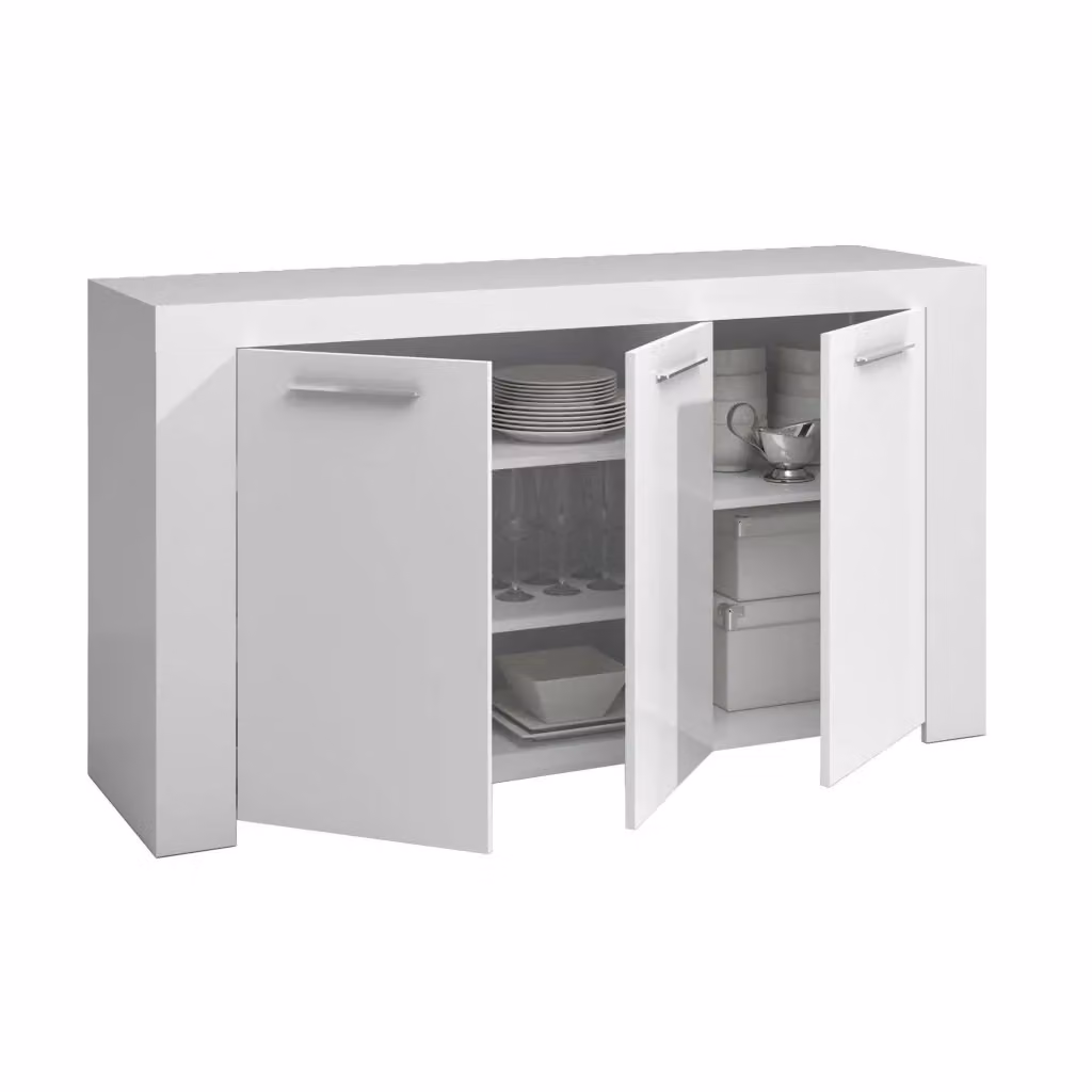 Credenza Amaculi DMORA, Madia moderna a 3 ante in legno e metallo per soggiorno, Bianco, L: 144 cm, P: 42 cm, H: 80 cm – 2