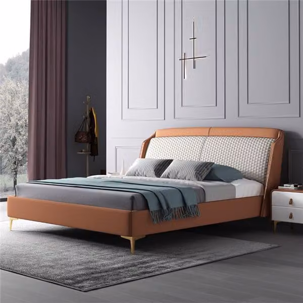 Bett Polster Design Luxus Doppel Hotel Ehe Schlaf Zimmer Leder 180x200cm Betten