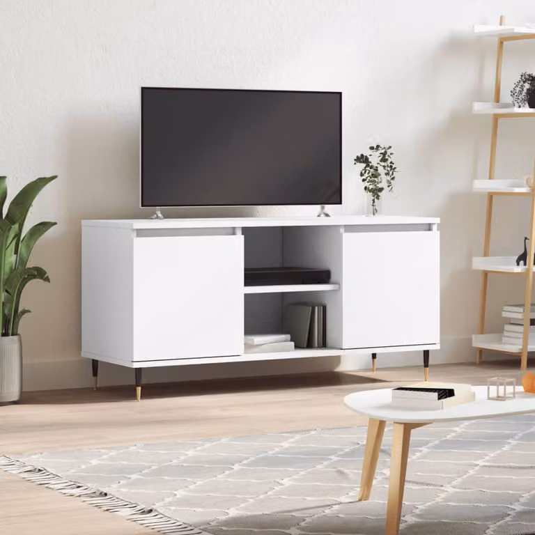 vidaXL Mobile Porta TV Moderno Bianco in Legno e Metallo L: 104 cm, P: 35 cm, H: 50 cm