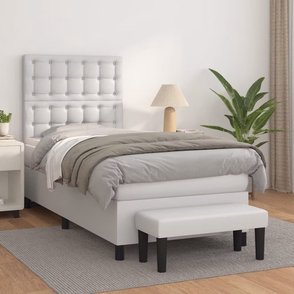 The Living Store Letto a molle con materasso bianco 80x200 cm in Pelle finta