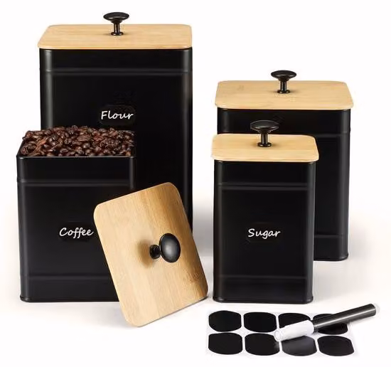 Set di contenitori da cucina, 4 pezzi, nero