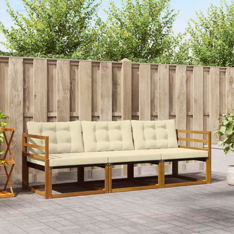 Set di divani da esterno vidaXL in legno di acacia con cuscini beige e bianco
