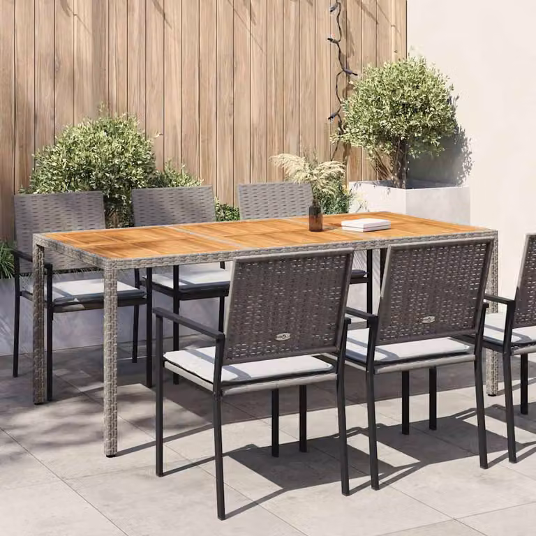 vidaXL Tavolo da giardino rettangolare in polyrattan e legno di acacia, Grigio e Marrone, L: 190 cm, P: 90 cm, H: 75 cm