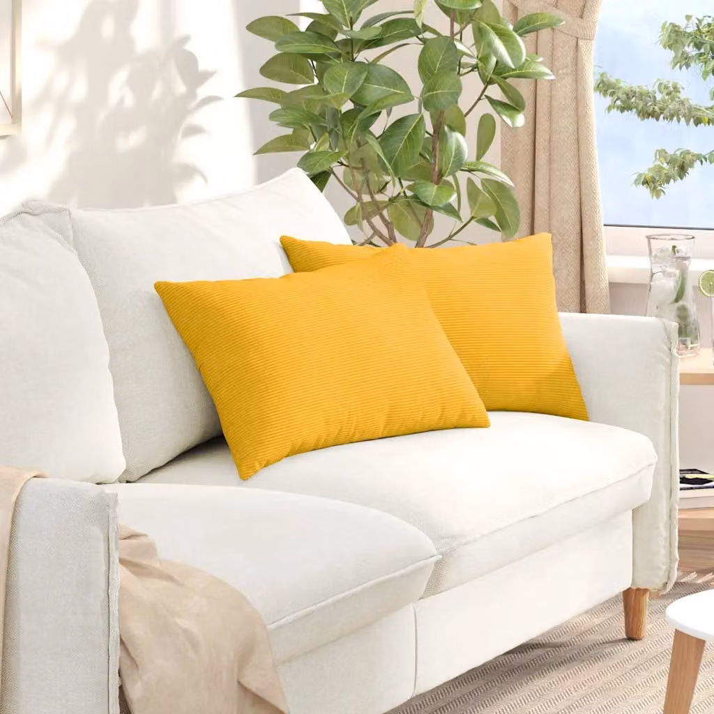 Set di 2 cuscini da divano vidaXL in velluto a coste giallo, L 60 cm x P 40 cm x H 40 cm