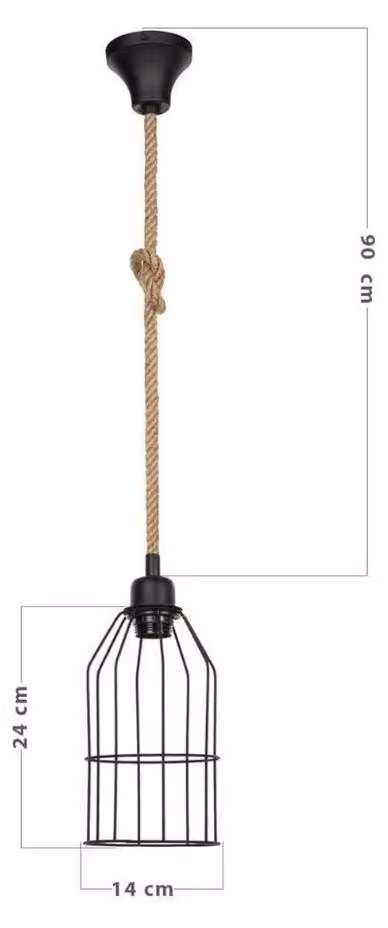 Lampada a sospensione in metallo nero e corda Halat ASZ0549