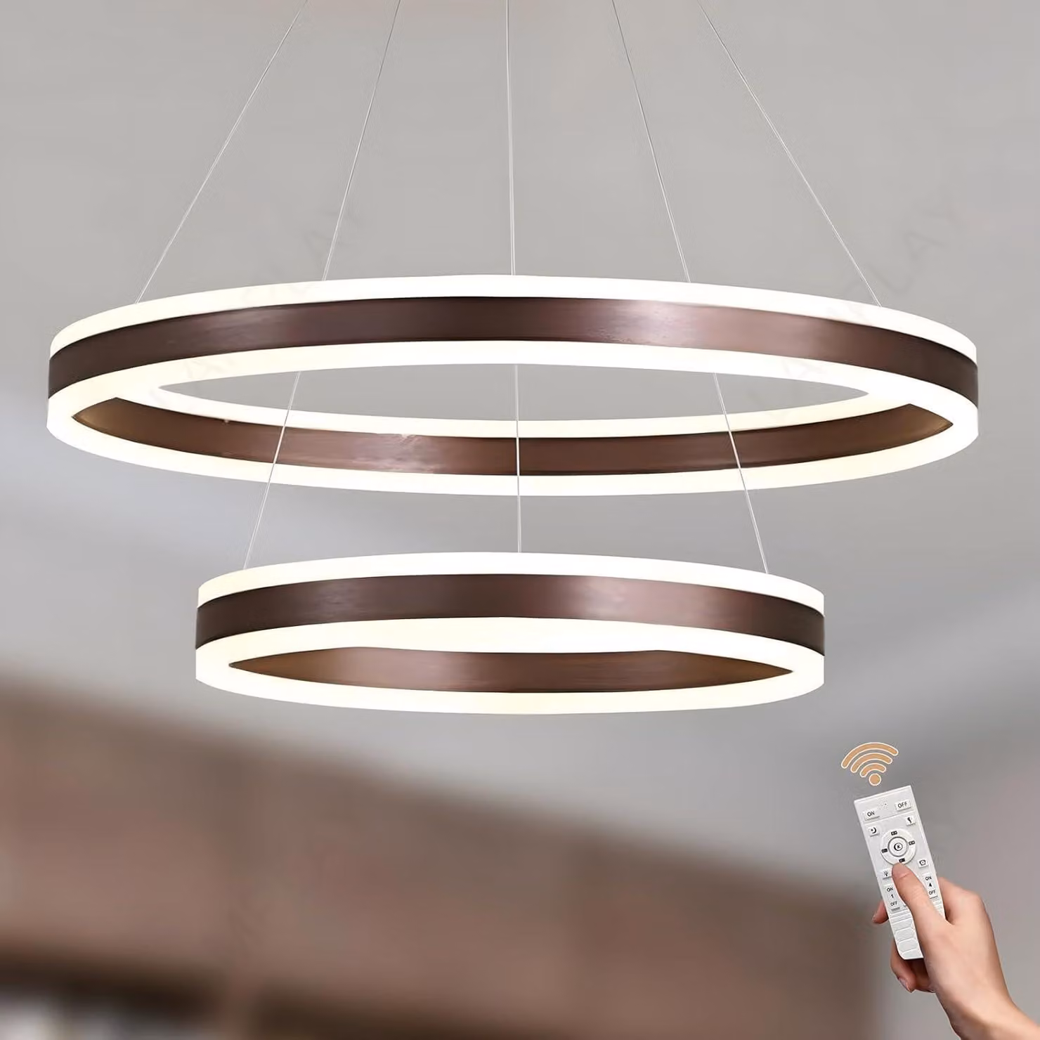 Lampada a sospensione LED moderna, dimmerabile, elegante, color marrone, 60 cm