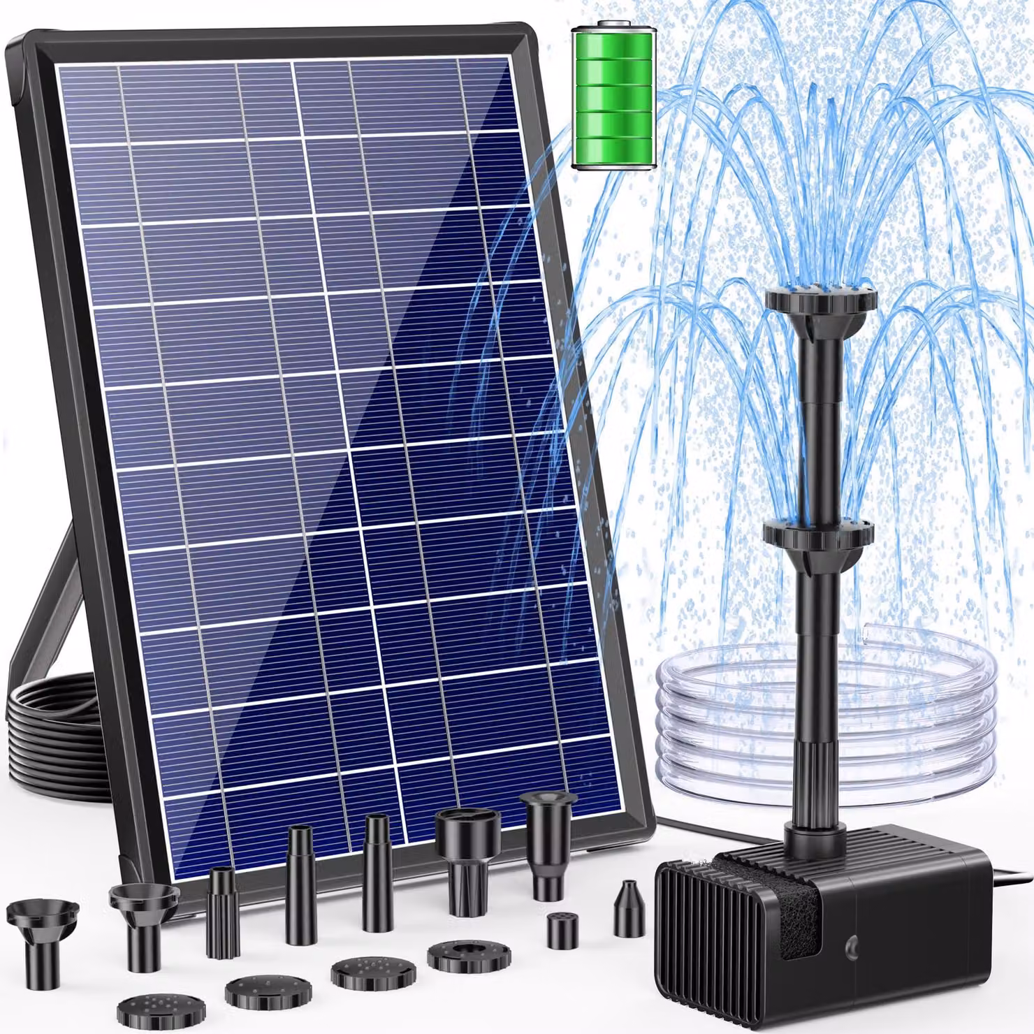 Fontana solare da esterno con batteria di riserva da 3600 mAh