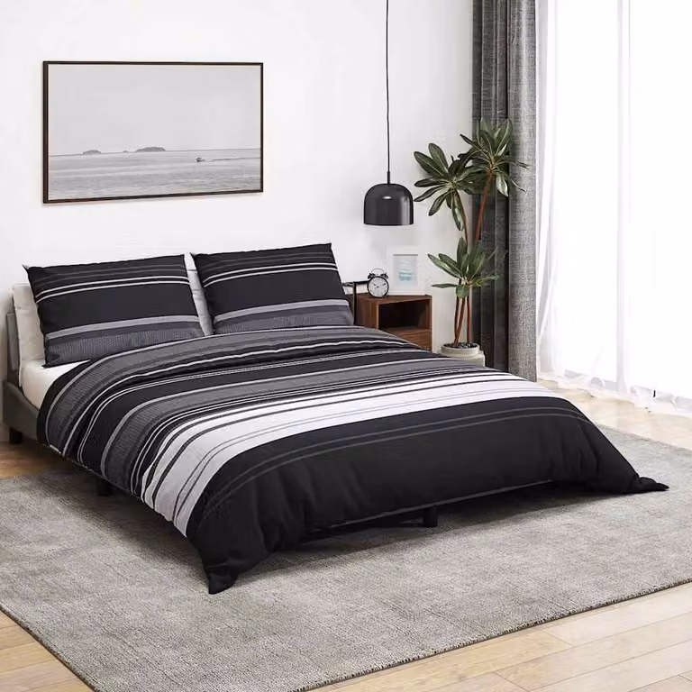 Set Copripiumino e Federe vidaXL a Strisce Nere in Cotone, L 200 x P 220 cm e 80 x 80 cm