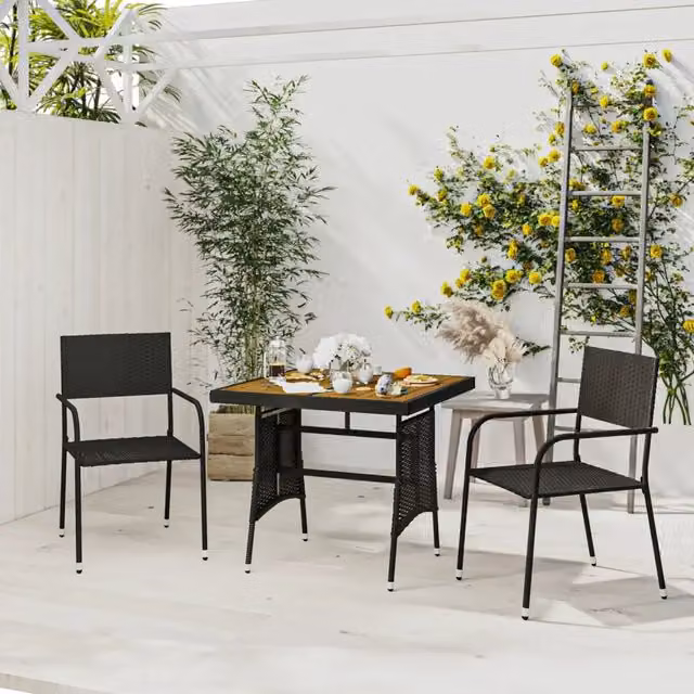 Set da Pranzo da Giardino 3 pz in Polyrattan Nero 3120086