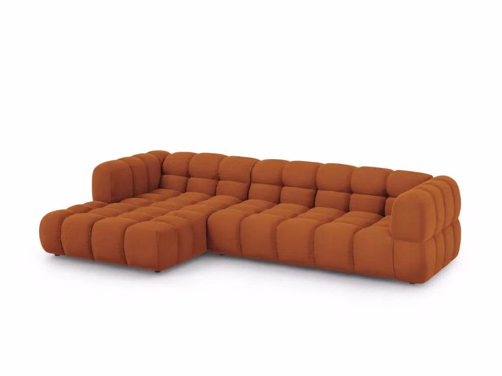 Divano angolare modulare Sky di Cosmopolitan Design, modello a 4 posti con orientamento sinistro, rivestito in velluto color arancione, L 300 x P 117 x H 75 cm – 2