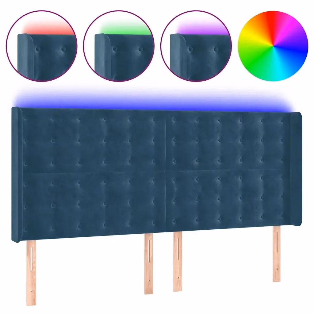 Testiera per letto vidaXL in velluto blu con illuminazione LED integrata e porta di ricarica USB, L 183 cm, P 16 cm, H 118-128 cm – 2