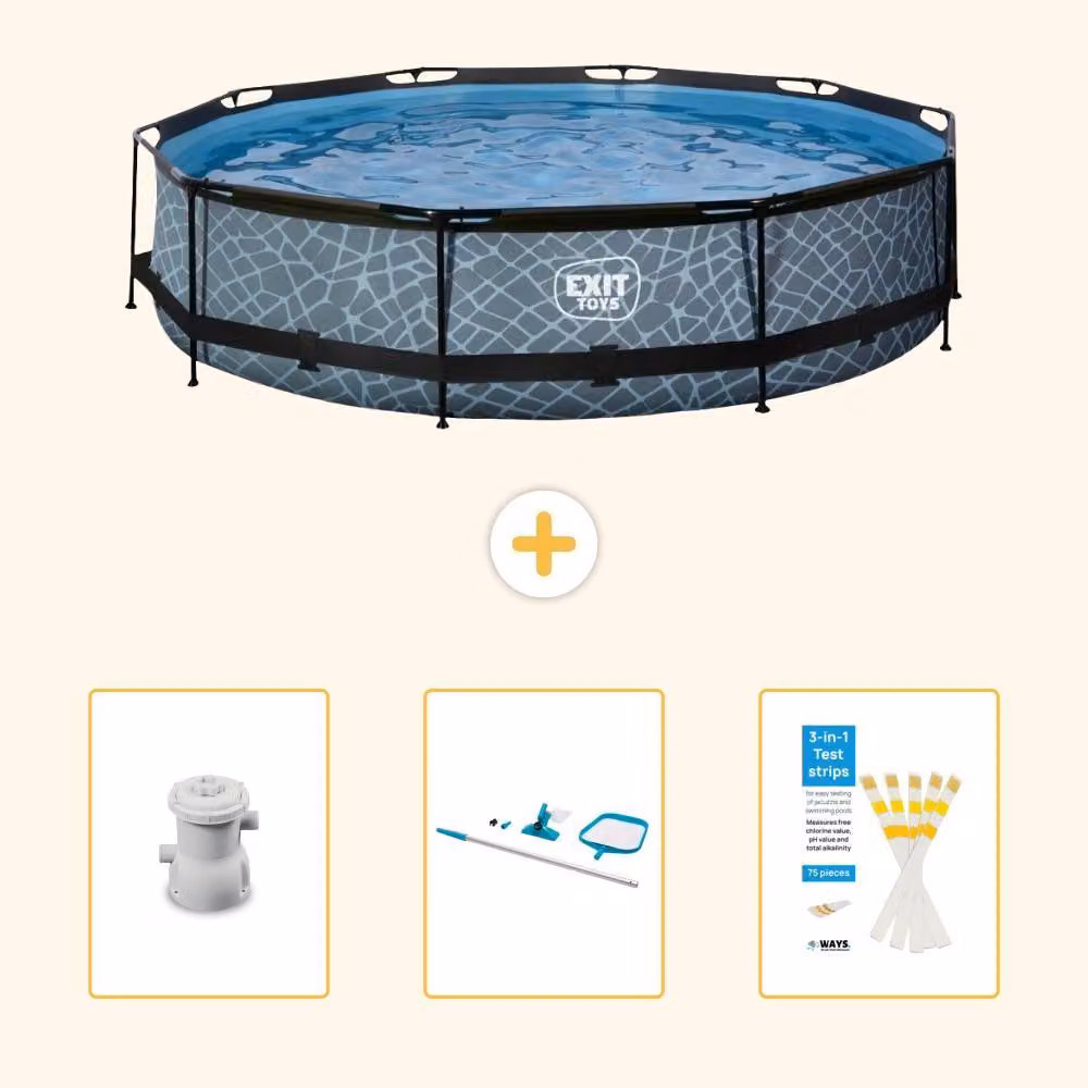 Piscina fuori terra - Design effetto pietra - 360x76 cm - 4 pezzi - SCB94