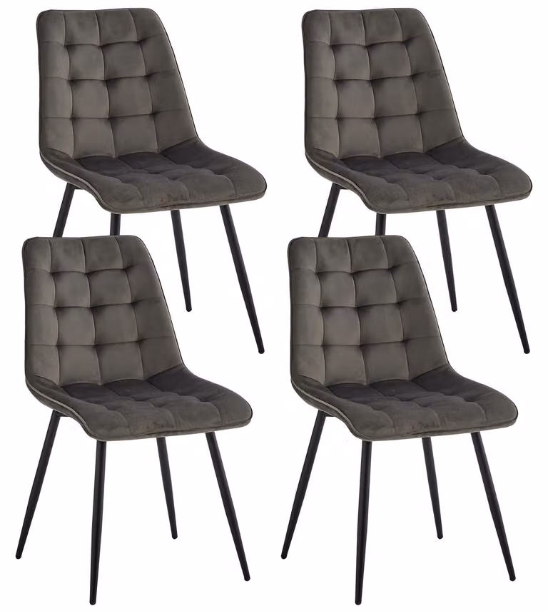 Set di 4 sedie da pranzo - Seduta imbottita in velluto - Design moderno e minimalista - Gambe in metallo - Adatte per cucina, soggiorno e ristorante - Grigio scuro