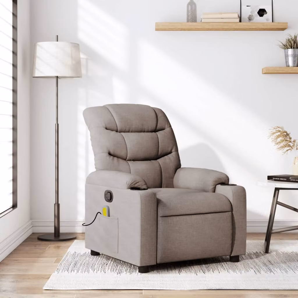 vidaXL Poltrona Reclinabile Relax in Tessuto con Braccioli, Colore Beige e Grigio
