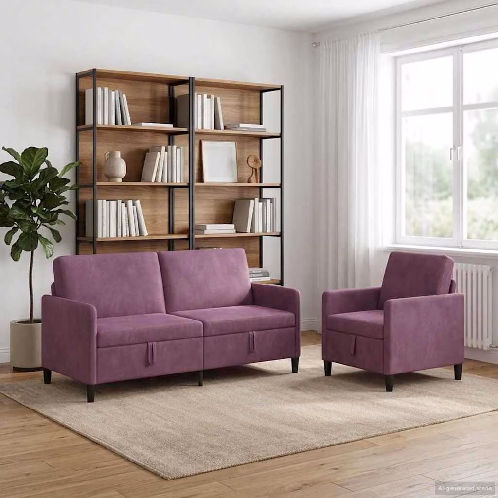 Set di 2 divani vidaXL moderni con contenitore, rivestimento in tessuto viola e seduta apribile per il tuo soggiorno