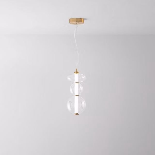 Sospensione Contemporanea Bubbles Alluminio Oro Vetro Trasparente Led 24W 3000K