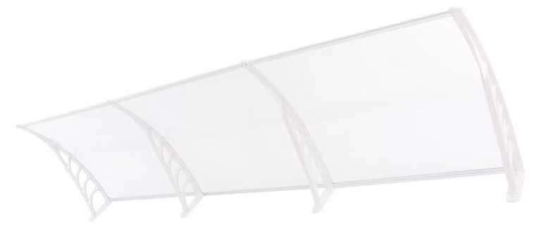 Tenda da sole a forma di arco trasparente per porte - Copertura a parete per porte e finestre - Dimensioni 90x300 cm - Struttura in alluminio con pannello in PP+PC - Protezione da pioggia e sole - Colore bianco