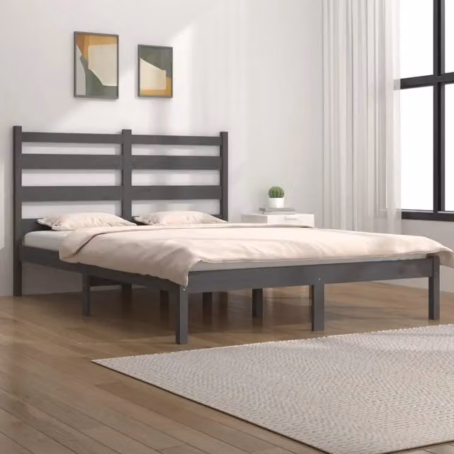 Giroletto-Struttura Letto Grigio in Legno Massello di Pino 200x200 cm 535426