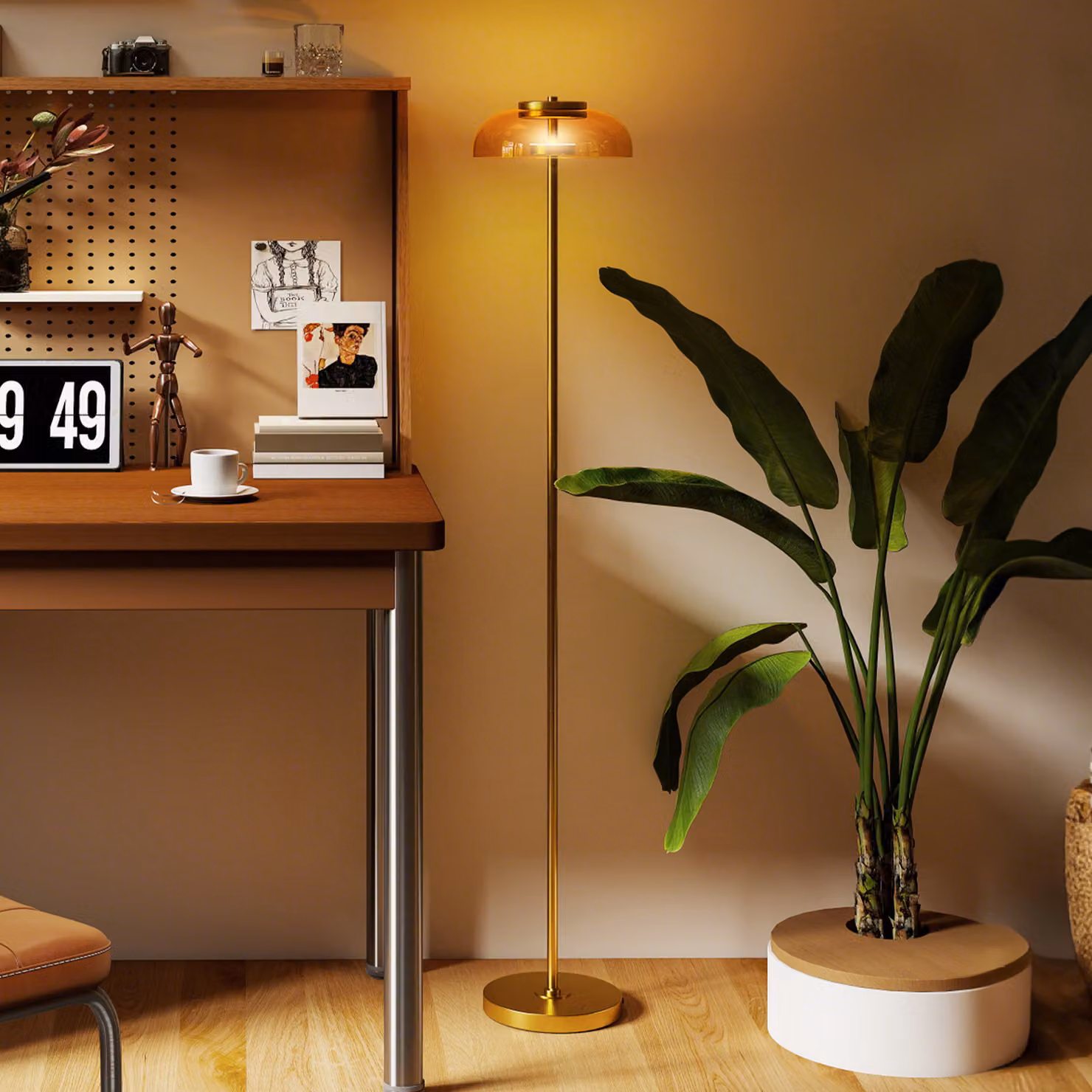 Lampada da terra LED HOMCOM in ottone con interruttore a pedale, luce bianca calda 3000K, L/P/H: 25 x 25 x 134 cm – 2