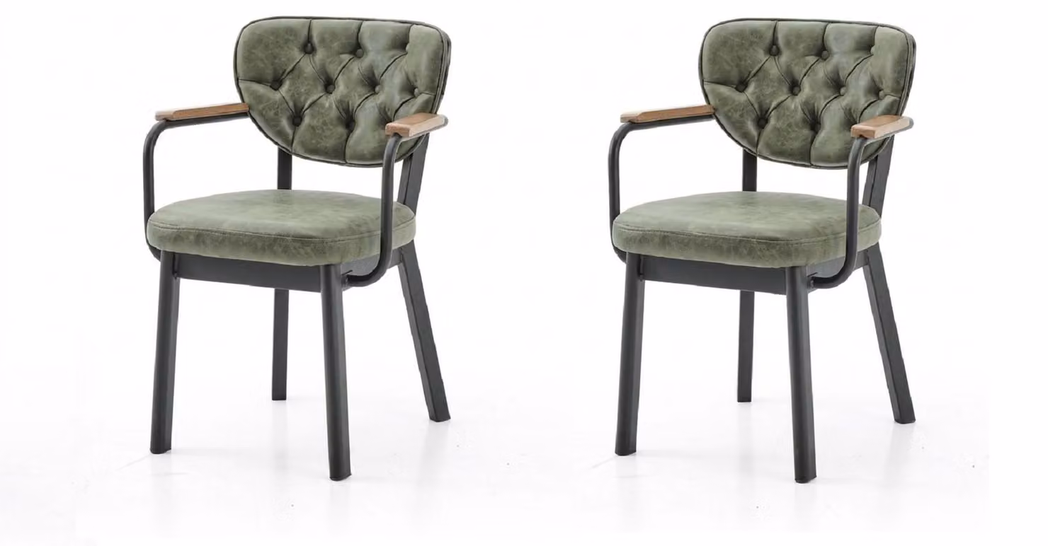 Set di due sedie moderne, rivestite in tessuto, confortevoli, verdi, morbide e comode