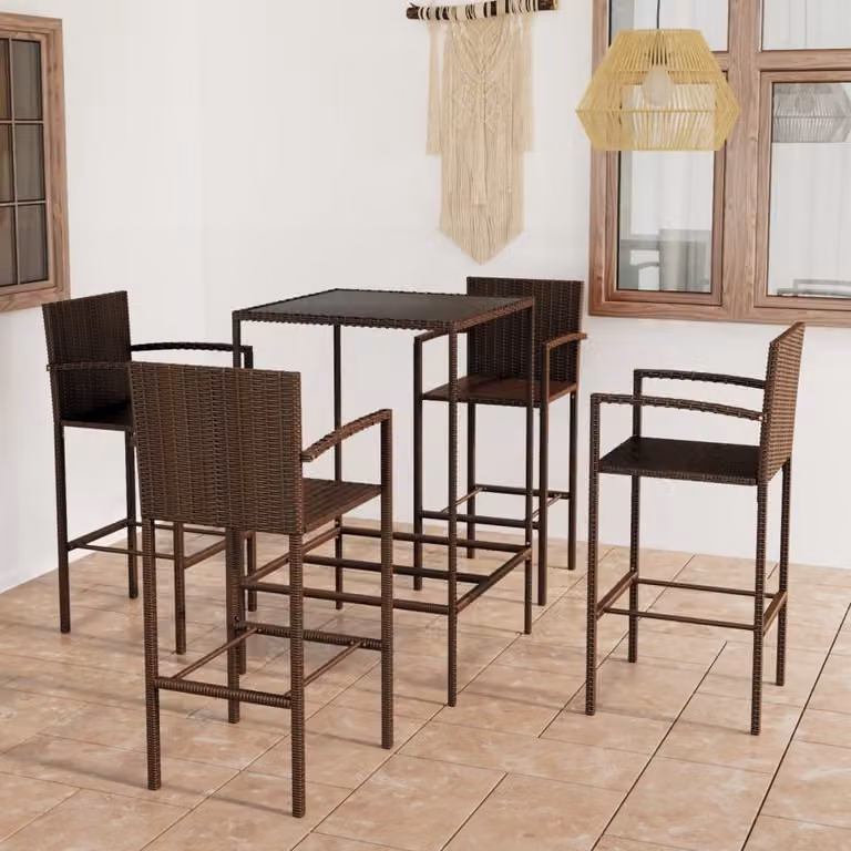 The Living Store 5 pezzi. Set bar da giardino Poly Rattan Brown