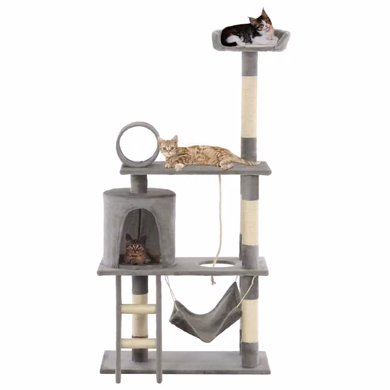 Albero per gatti vidaXL con tiragraffi in sisal, amaca e cuccia, Grigio, Altezza: 140 cm