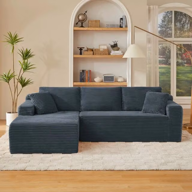 Divano angolare 3 posti con chaise longue ¨C Minimal ¨C imbottito in tessuto morbido