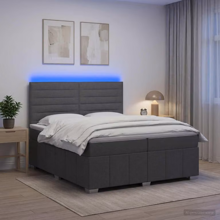Maison Exclusive - Letto boxspring a LED con materasso, grigio scuro, 200 x 200 cm, rivestimento in tessuto