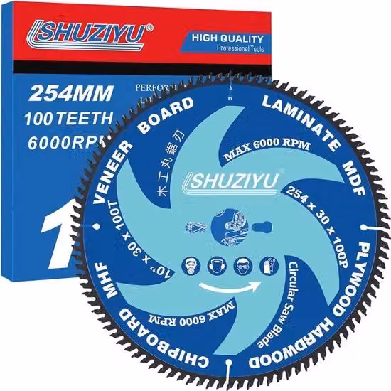 Lama circolare in acciaio inossidabile argento da 254 mm con 100 denti per lavorazione del legno