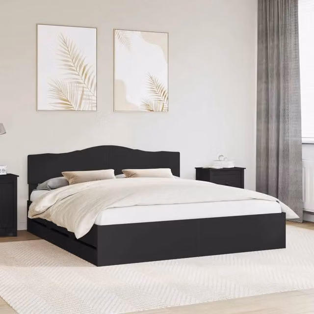 Struttura del letto-Giroletto Nero 200 x 200 cm Legno Ingegnerizzato 948430