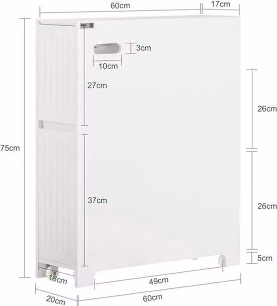 Carrello con ruote – Piccolo carrello da cucina o mobiletto da bagno, 20 cm di larghezza, colore bianco
