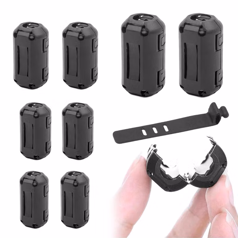 Set di 8 clip in ferrite, 4 dimensioni, per cavi, per la riduzione delle interferenze