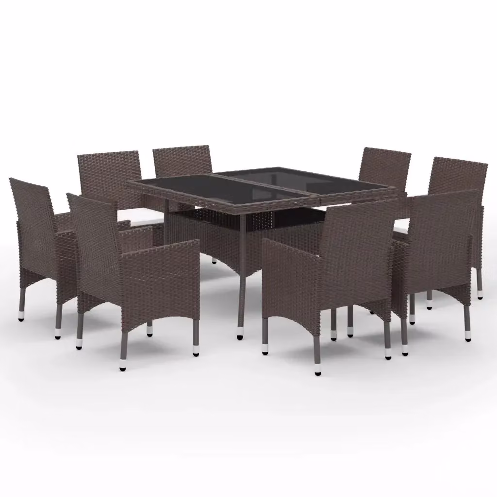 Set da pranzo da giardino vidaXL in 9 pezzi in polyrattan e vetro marrone e beige – 2