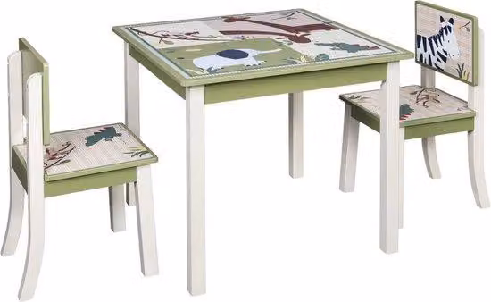 Set per cameretta - MDF - stampa animalier - 2 sedie - tavolo - ideale per asili nido e per la casa