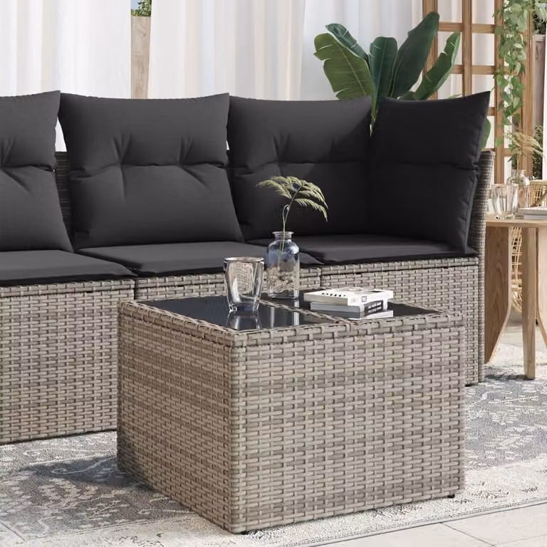 Maison Exclusive - Tavolo da giardino con piano in vetro Grigio 55x55x37 cm Poly Rattan