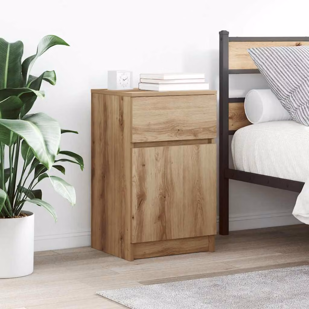 Set di 2 comodini vidaXL in legno multistrato color rovere, design moderno e sospeso, L 39 cm x P 35 cm x H 65 cm