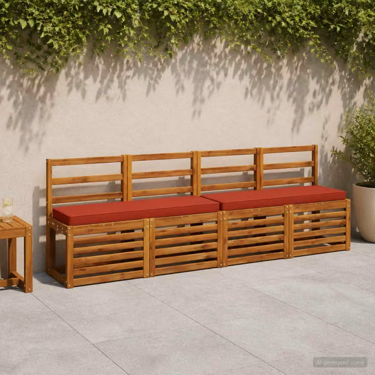 Set di 2 cuscini per panchina vidaXL in poliestere rossi con rivestimento rimovibile e resistente ai raggi UV