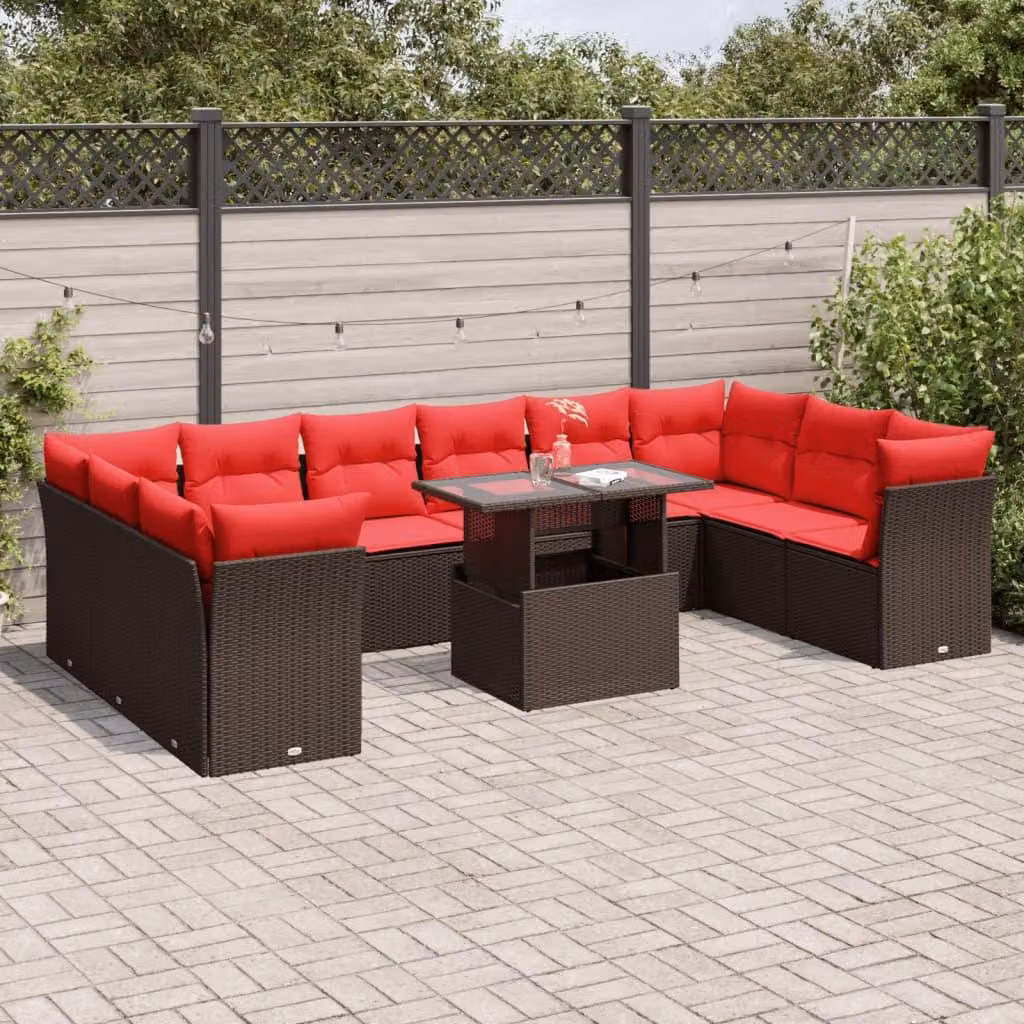 Maison Exclusive - Set da giardino 11 pezzi con cuscini, marrone, polyrattan